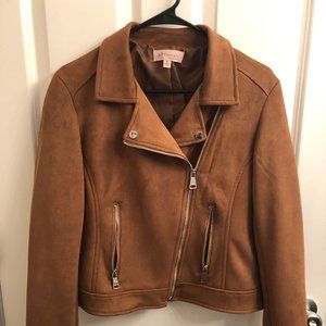 New Faux Leather Beige Moto Jacket (Size M)